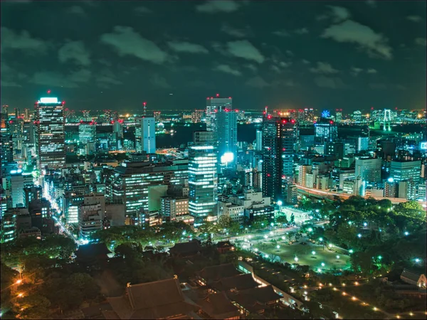 Flygfoto Över Skyskrapor Och Gator Tokyo Japan Natten — Stockfoto
