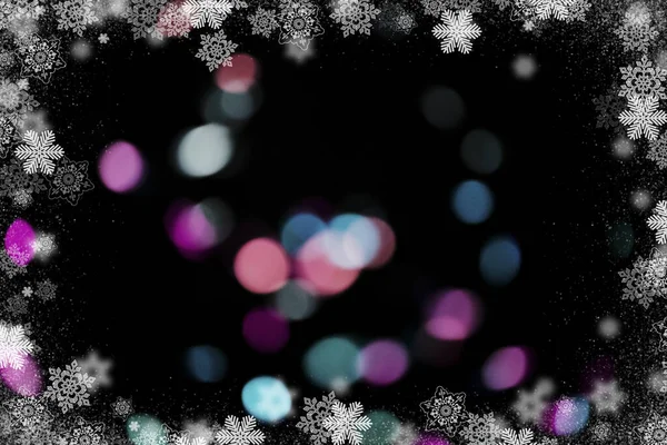 Праздничный Фон Боке Огни Снежинки Рамах Рождество Копировать Пространство — стоковое фото