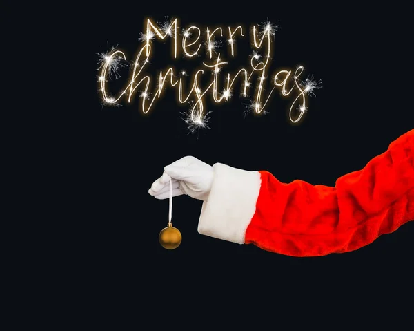 Hand Van Kerstman Met Een Boom Decoratie Een Blanco Zwarte — Stockfoto