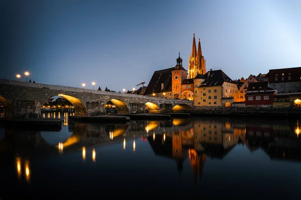 View Danube Regensburg Cathedral Stone Bridge Germany — Stock Photo, Image