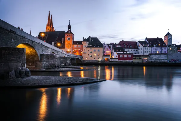 Вид Дуная Регенсбургский Собор Каменный Мост Германии — стоковое фото