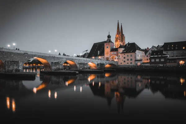 Blick Von Der Donau Auf Den Regensburger Dom Und Die — Stockfoto