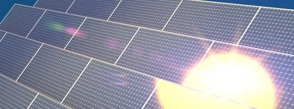 太陽光発電所の3Dイラスト — ストック写真