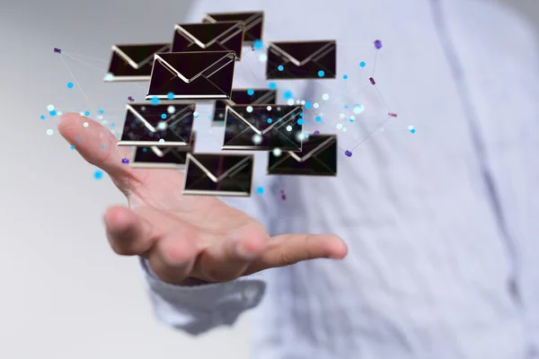 Uma Renderização Envelopes Digitais Flutuando Conceito Comunicação Line Mão — Fotografia de Stock