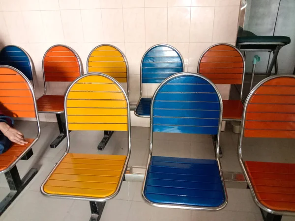 Closeup Shot Multiple Colored Chair Stock Hospital Patient Wetting Room — Stock Photo, Image