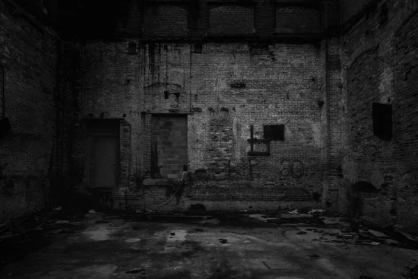 Grayscale View Old Rusty Black Wall Little Shadows Old Broken — Stock Photo, Image