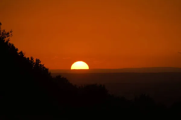 Paisaje Silueta Las Colinas Durante Puesta Del Sol Renania Del — Foto de Stock