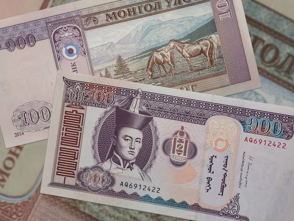 Zdjęcie Ponad Mongolskich Banknotów Tugrik — Zdjęcie stockowe