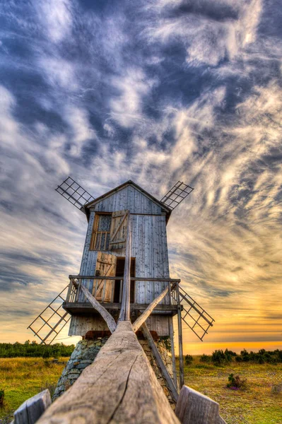 Vertical Shot Old Wooden Windmill Meadow Saaremaa Estonia — Stock Photo, Image