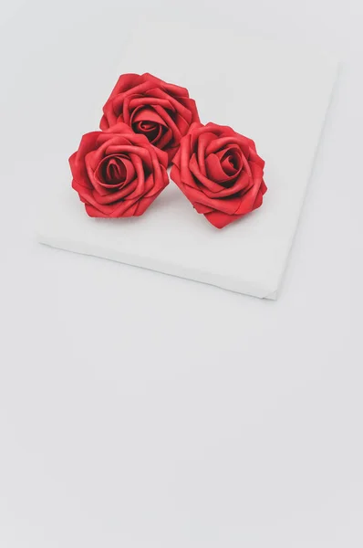 Czerwona Róża Głowa Kwiat Czystym Płótnie Białym Przestrzenią Tekstową — Zdjęcie stockowe