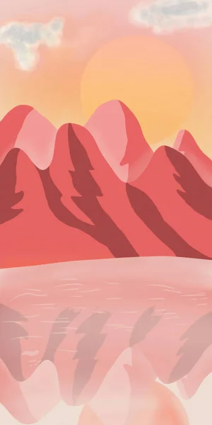 Vertical Illustration Mountains Sunny Sky — Stock Photo, Image
