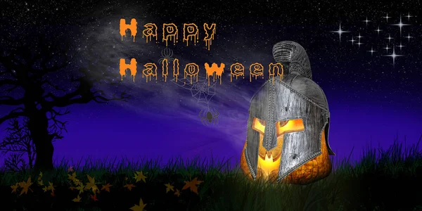 Ένα Halloween Banner Κεφάλι Κολοκύθας Ομίχλη Και Χαρούμενο Απόκριες Κείμενο — Φωτογραφία Αρχείου