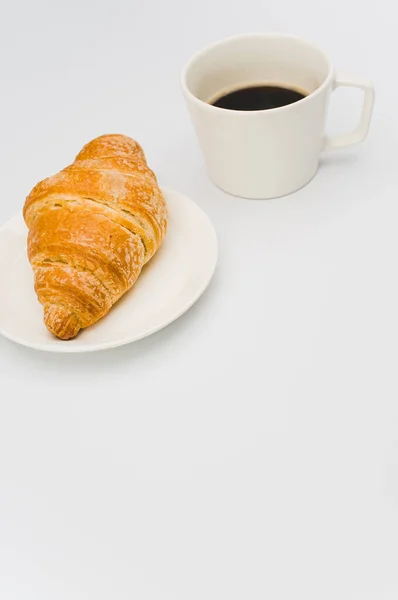 Shot Fresh Buttery Croissant Plate White Background Text Space — Stock Photo, Image