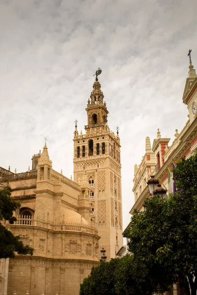 Seville Spanya Daki Sevilla Katedrali Nin Giralda Çan Kulesinin Dikey — Stok fotoğraf