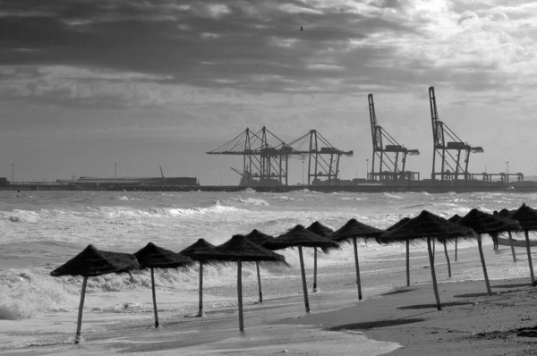 Ein Malerischer Blick Auf Den Strand Und Hafen Von Málaga — Stockfoto