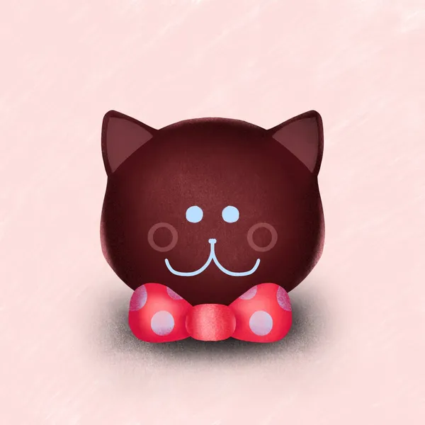 Illustration Smiley Brown Cat Head Red Bow Tie Pink Background — Stock Photo, Image