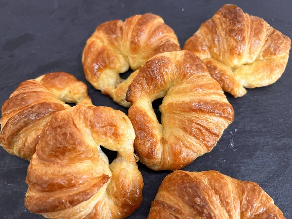 Top View Croissants Dark Surface — Stock Photo, Image