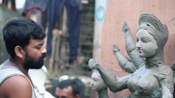 Filmmaterial Der Shiva Skulptur Des Gottes Werk Eines Straßenbildhauers Indien — Stockvideo