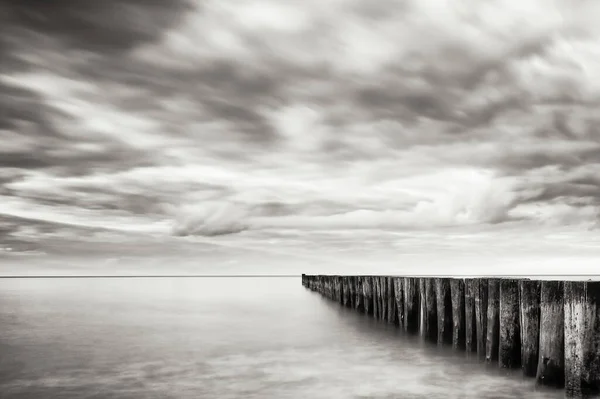 Grayscale Wooden Pier Gloomy Day — Stock Photo, Image