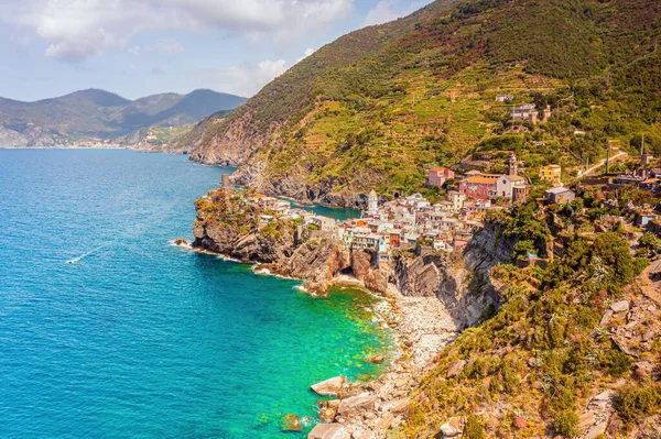 Foto Aerea Del Paese Vernazza Sul Mare Cinque Terre Italia — Foto Stock