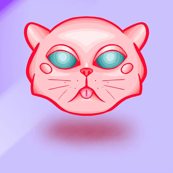 Μια Απεικόνιση Ενός Θλιμμένου Ροζ Κεφαλιού Γάτας Μπλε Φόντο — Φωτογραφία Αρχείου