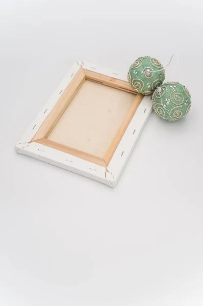 Elegantní Zelené Stříbro Vánoční Ozdoby Malba Plátno Sapce Pro Text — Stock fotografie