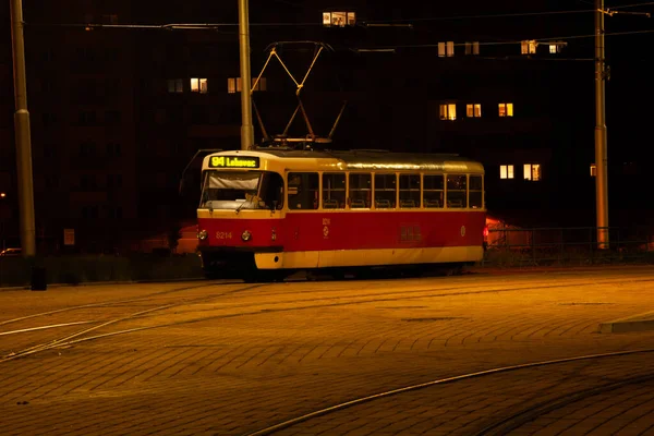 Praga Czeska Republika Maja 2021 Stara Tramwaj Końcu Linii Nocy — Zdjęcie stockowe
