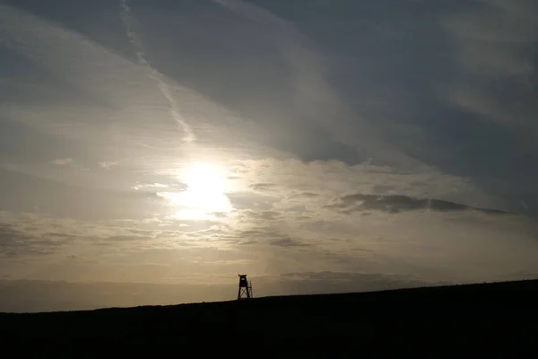 Une Vue Panoramique Soleil Levant Dans Ciel Sombre — Photo