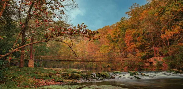 Eine Wunderschöne Landschaft Herbstfarben Mit Roten Gelben Und Orangefarbenen Bäumen — Stockfoto
