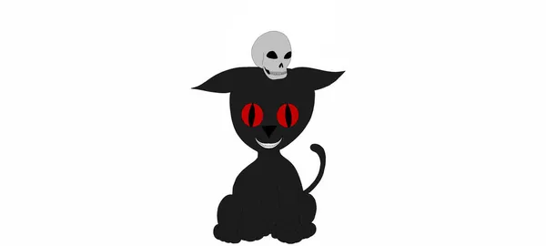 Злий Смердючий Кіт Червоними Сяючими Очима Людський Череп Голові — стокове фото