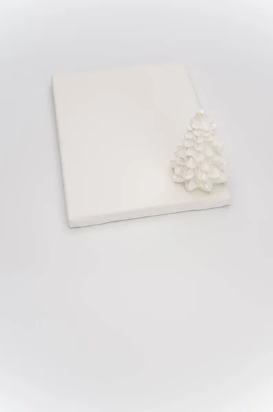 Eleganckie Dekoracje Świąteczne Płótno Malarskie Sadzonką Tekst Białej Powierzchni — Zdjęcie stockowe