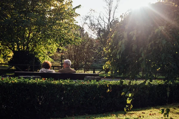 스페인 2021 노인들이 아름다운 공원중 하나에 의자에 앉는다 — 스톡 사진