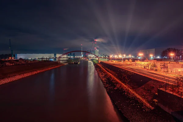 Mannheim Germany Dec 2018 Industrial Harbor Night View Power Plant — 스톡 사진