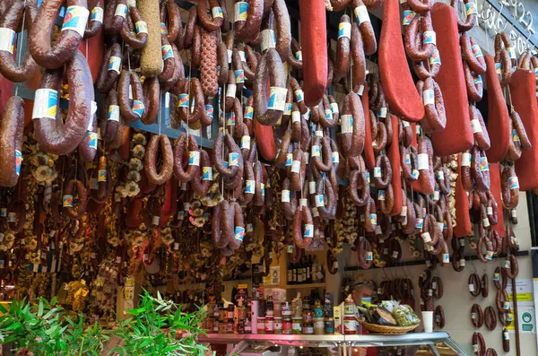 Volos Grecia Octubre 2021 Embutidos Artesanales Embutidos Tradicionales Tienda Que —  Fotos de Stock