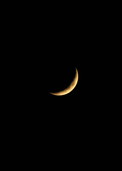 Une Belle Vue Croissant Lune Dans Ciel Noir — Photo