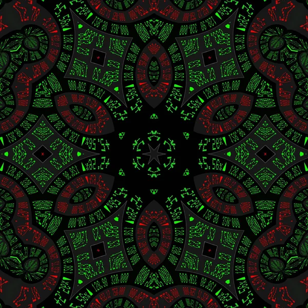 Uma Ilustração Abstrata Fundo Caleidoscópico Digital Cores Verde Vermelho — Fotografia de Stock