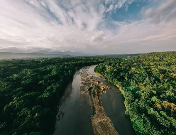 Légi Kilátás Nyílik Folyóra Amazona Esőerdőre Tena Ecuador — Stock Fotó