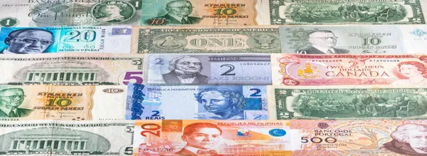 Colorful Background Current Old Banknotes Some Countries — Stock Photo, Image