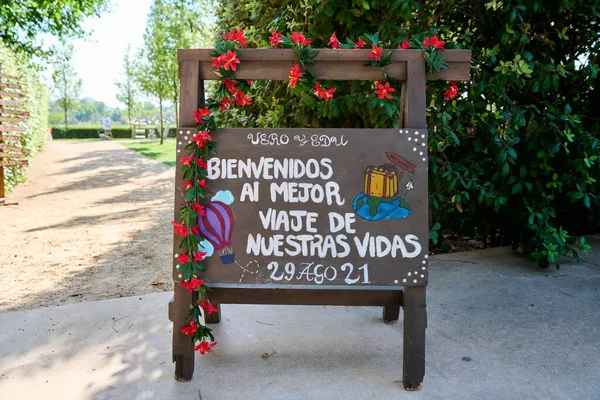 Hermoso Cartel Decorado Para Una Boda — Foto de Stock