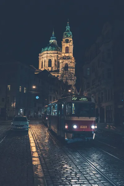 Mesmerizing View Beautiful Tram Old Lighted Architecture Night Amsterdam — Stock Photo, Image