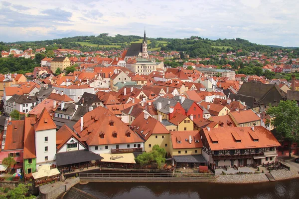 Utsikt Mot Gamla Stan Med Vitus Kyrka Centrum Cesky Krumlov — Stockfoto