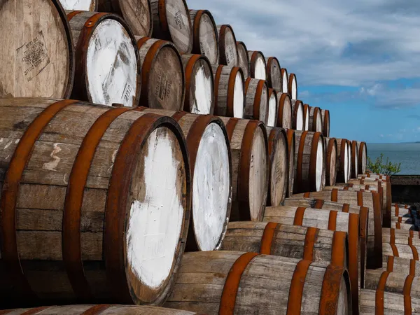 Detailní Záběr Sudů Whisky Ostrově Islay Skotsku — Stock fotografie