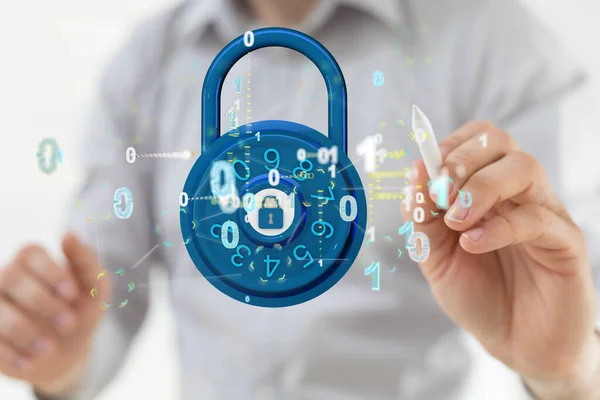 Digitális Lakat Megjelenítése Bináris Kódokkal Kiberbiztonság Információ Vagy Hálózatvédelem Kézi — Stock Fotó