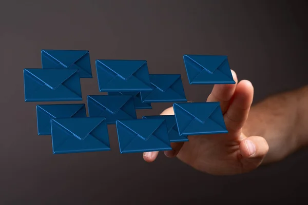 Uma Renderização Ícones Mail Bege Com Mão Apontando Para Ele — Fotografia de Stock