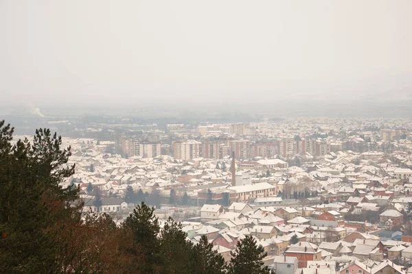 Uma Vista Aérea Cidade Pirot Sérvia Inverno — Fotografia de Stock