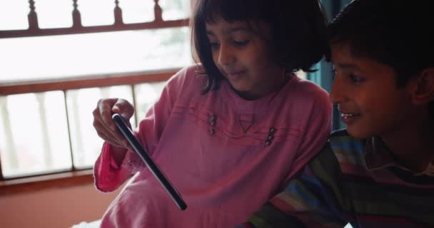 Footage Kids Watching Something Tablet — стоковое видео