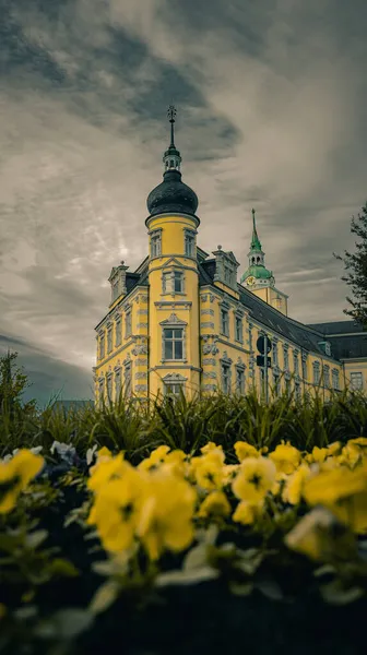 Plano Vertical Del Palacio Oldenburg Rodeado Hierba Flores Contra Cielo — Foto de Stock