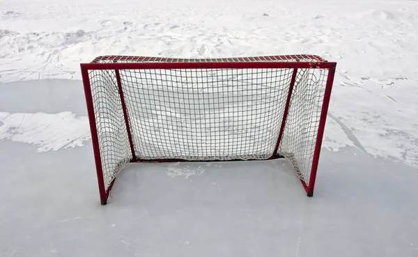 Ein Leeres Eishockey Tor Freien — Stockfoto