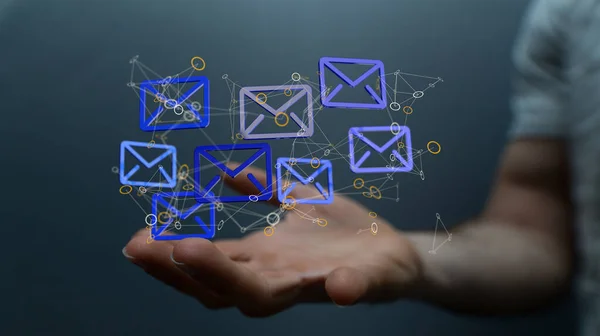 Vykreslování Plovoucích Emailových Ikon Mužské Ruce Pojem Obchodní Komunikace — Stock fotografie