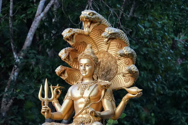 Shot Indian God Golden Statue Seven Snakes Forest — Stock Photo, Image